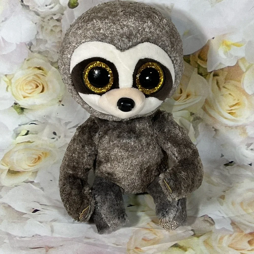 Ty Beanie Boo Dangler Sloth Plush Brown Gold Glitter Eyes Paws Soft TySilk 9in